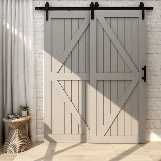 4-20FT Upgraded Bypass Sliding Barn Door Hardware Kit for Double Wooden Doors