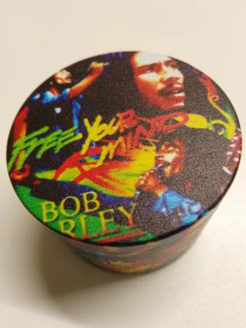 50mm BOB MARLEY Metal Aluminium Hand Grinder 3 Part Tobacco Herb Crusher