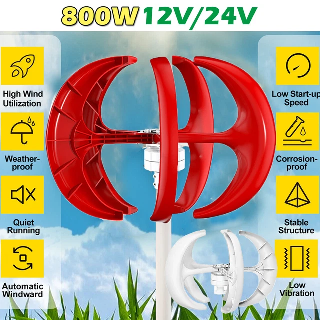 5 BLADES 800W Vertical Axis Wind Turbines Generator Lantern DC12V/24V ...