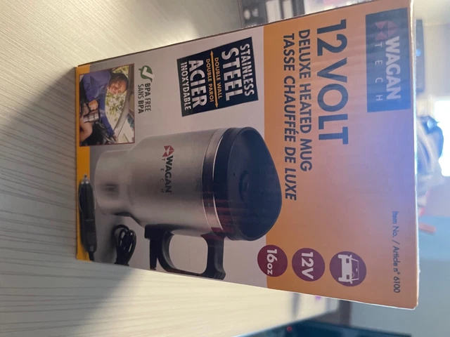 Wagan Tech 6100 12-Volt Deluxe Double-Wall Stainless Steel Heated Travel Mug