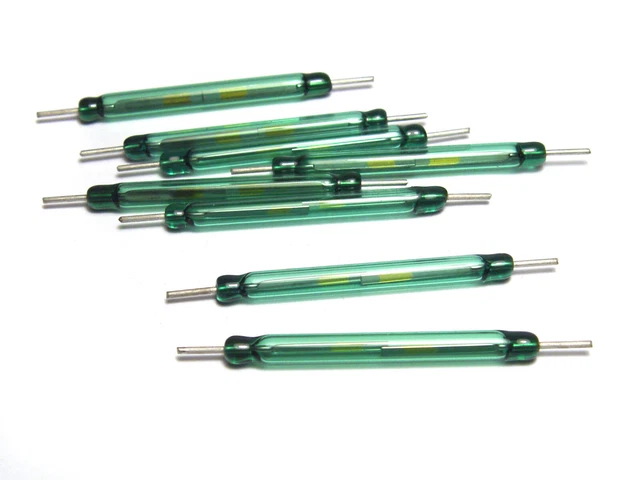 8 x reed contact, glass tube reed switch, Ø 5 x 50 mm, magnetic switch, rhodium