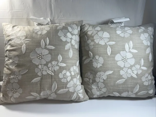 2- Threshold  Decorative Embroidered Floral Toss Pillow 18" x 18"