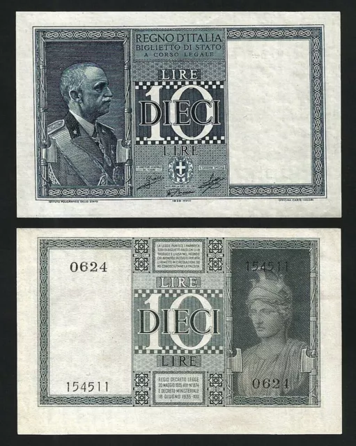 Italy 10 Lire 1939 , UNC- , P-25c