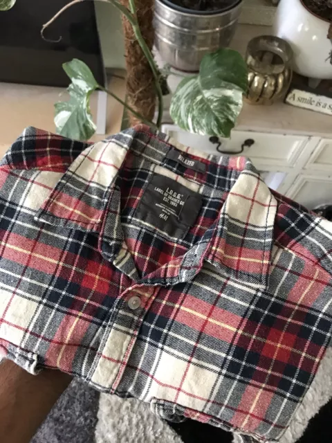 Lovely H&M Red & Ivory Check Flannel Shirt 100% Cotton Size Small