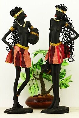 Pair of vintage African girl statues height 9 inches