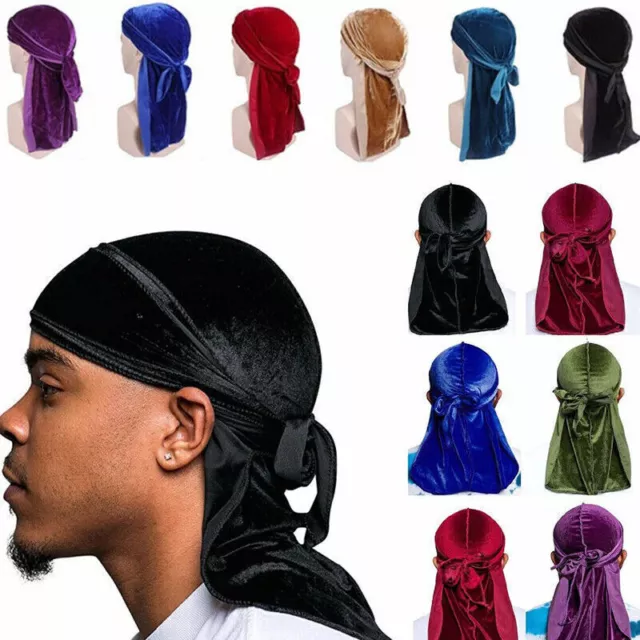 Unisex Luxury Soft Velvet Durag Cap Stretch Headwraps mit langen, breiten Riemen