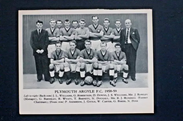 Plymouth F.c.  Football Teams 1958-59 , Vg - Ex Cond , Fleetway Publications