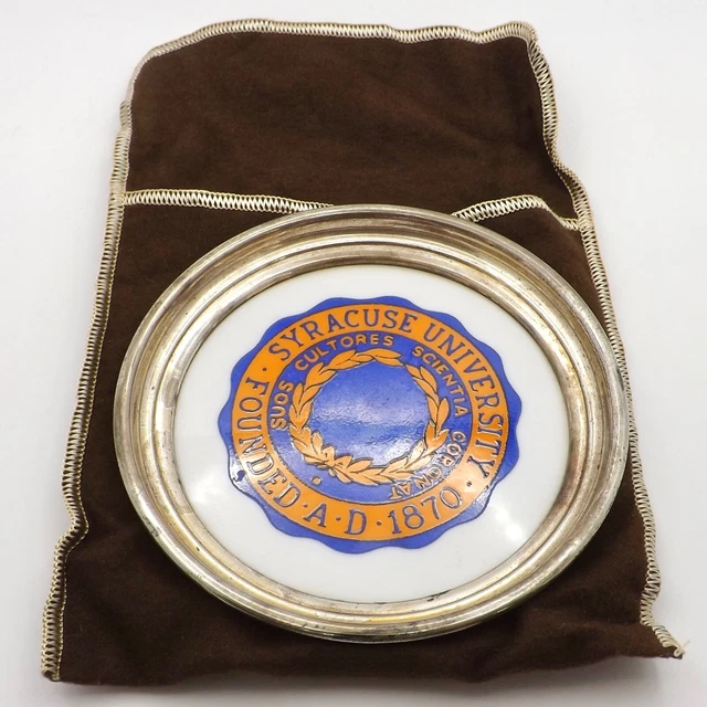 Antique Syracuse University Sterling Silver Ash Tray Dish Box Pouch Howe Jeweler