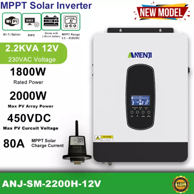 MPPT 2200VA Off-Grid Solar Inverter Hybrid 230V 450V 80A Charger Pure Sine Wave