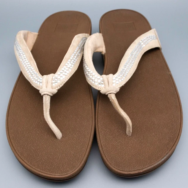 FitFlop Crystal Swirl Thong Slip On Sandals Beige Womens SIZE 9 EU 41 2