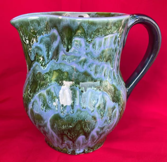 Superbe Pichet Vase en Céramique RICARD Vert et Bleu CONGUIS Ile de Bendor 18cm 2