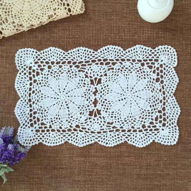 White Vintage Hand Crochet Lace Doilies Rectangle Doily Table Placemats 27x43cm