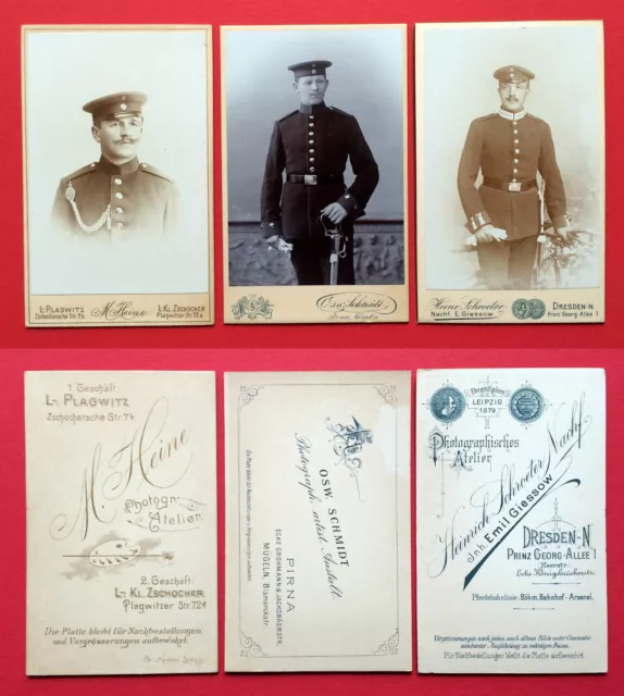 3 x CdV Foto Militär SACHSEN um 1900 Leipzig Dresden Pirna   ( 2980