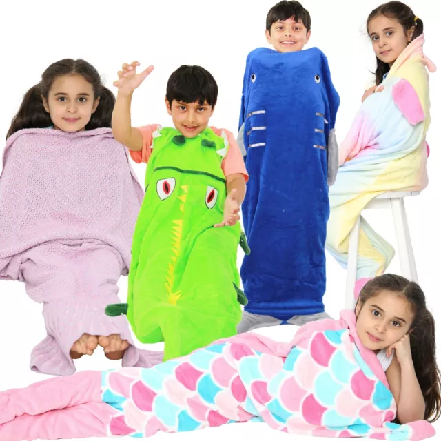 Niños Suave Manta Polar Sirena Cola Cocodrilo Unicornio Shark Cómodo Dormir Bag