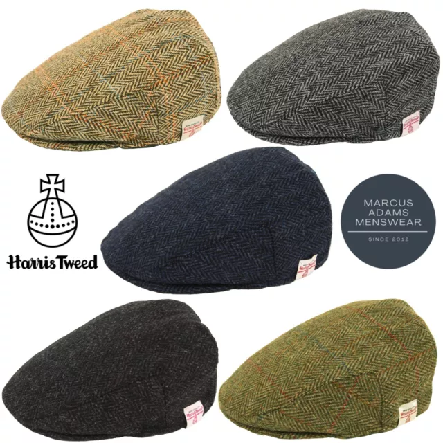 Harris Tweed Flat Cap Herringbone Windowpane Check 100% Pure Scottish Wool Hat