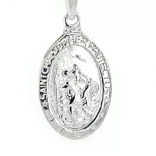 Saint Christopher Protect Us Sterling Silver Pendent Medal Necklace Religious