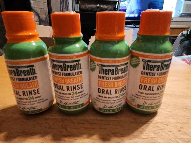 4 Pack TheraBreath Fresh Breath Oral Rinse Mild Mint 3 Oz Each Exp Date 08/23