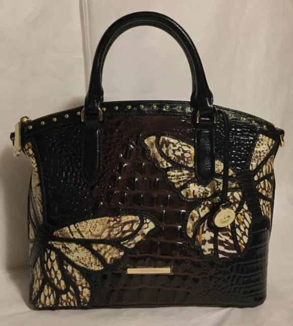 BRAHMIN Duxbury Leather Satchel Bag COCOA GALA Butterfly Black Brown Gold NWT 2