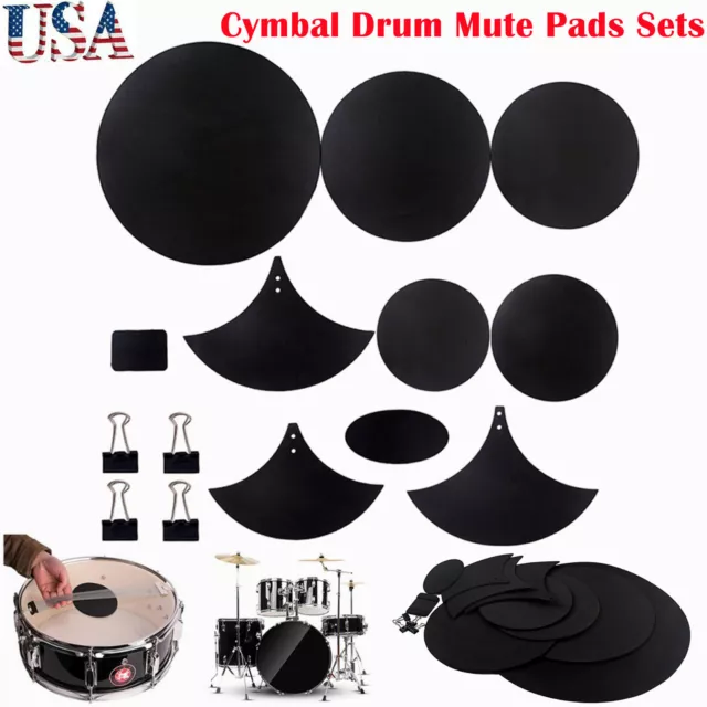 10 Pcs Drum Cymbal Mute Pad Set Drum Silence Mute Practice Pad with Clips W3D2