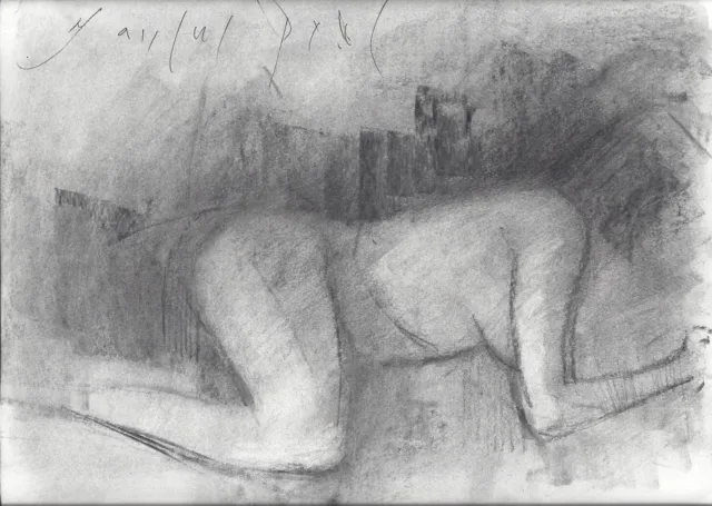 IN BED Female Figure Model 12x9 Original Life Abstract Charcoal DRAWING Women