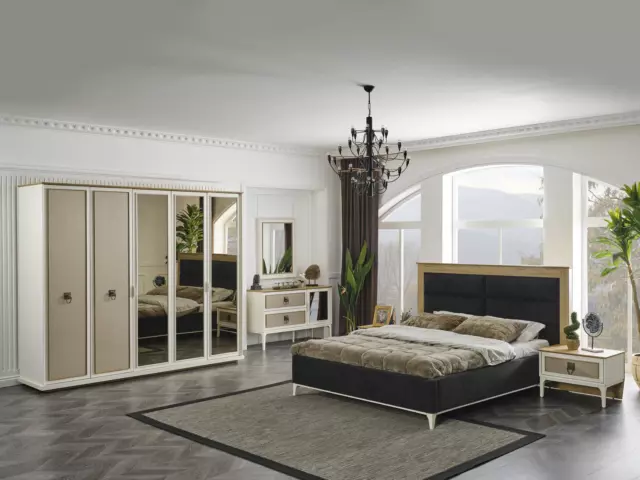 Blanc Chambre à Coucher Set Ensemble Lit Table de Chevet Penderie Commode 5tlg