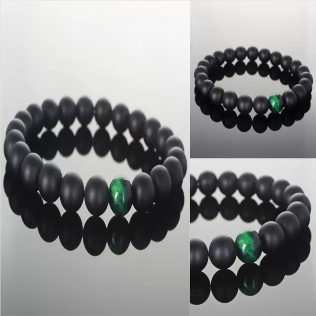 8mm Black Frosted Agate Green Tiger's Eye Bracelet 7.5 Inches Jewelry Lovers