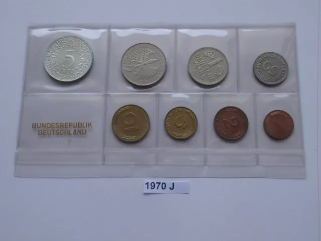 BRD 1970 J PP KMS DM Deutschland 1 Pfennig - 5 Mark Silberadler Polierte proof