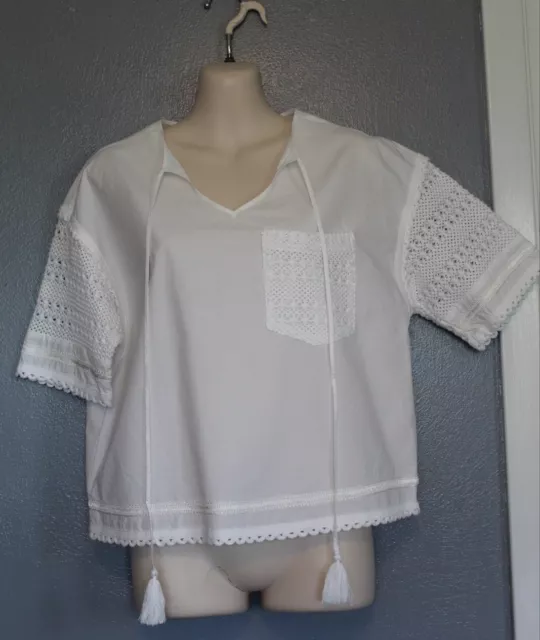 Derek Lam 10 Crosby White Crochet Trimmed Top Blouse 2