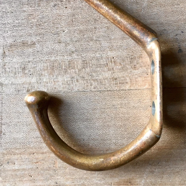 Antique Brass Double Coat Hook Victorian Original Reclaimed Vintage Old c.1900’s 2