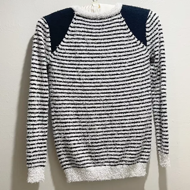 ASOS Women’s Black Ivory Stripe Textured Fuzzy Knit Pullover Sweater Size 4 3