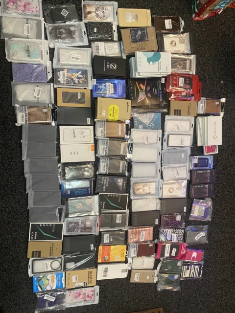 Job lot of over 100 Brand New mobile phone cases and screen protectors
