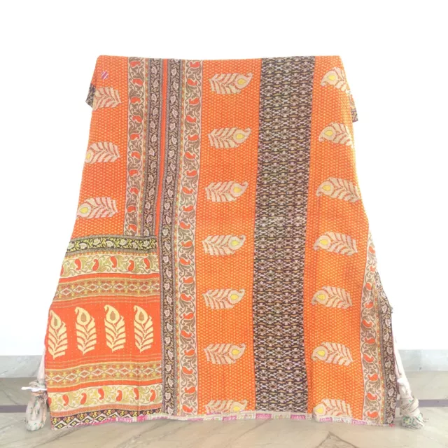 Art Kantha Twin Quilt Handmade Vintage Reversible Blanket Cotton Bohemian Throw