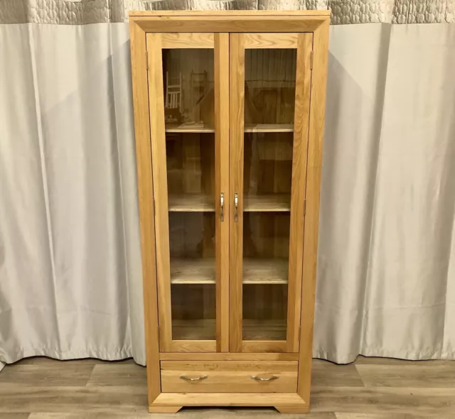 OAK FURNITURE LAND Bevel Solid Oak Tall Display Unit Bookcase