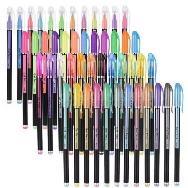 48pcs Colours Set Gel Pens Art Books Markers Glitter Neon Metallic Art Pens NEW