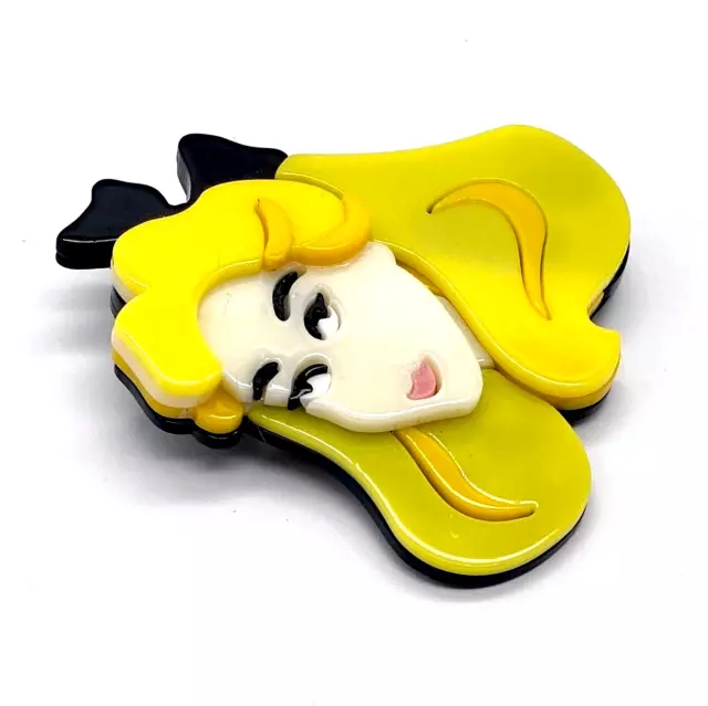 Acrylic Resin Brooch Alice in Wonderland with Black Hair Bow Handmade New 2