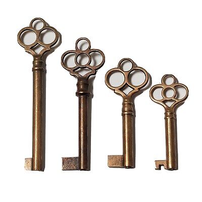 4 Vtg Ornate Uncut Brass Unfinished Manufacturing Skeleton Keys 2" - 3.25" Long