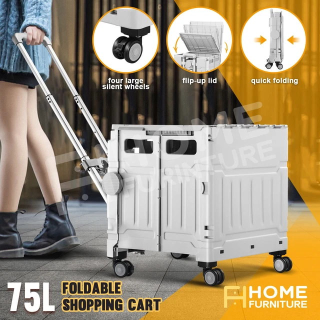 Folding Grocery Basket Shopping Cart Trolley Rolling Crate Portable Luggage Cart
