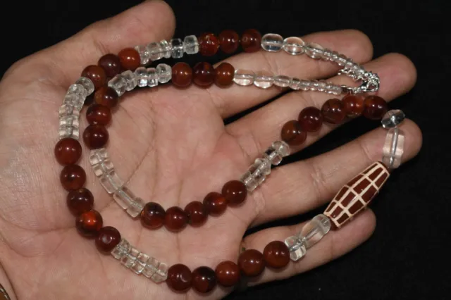 Wonderful Old Pyu Culture Etched Carnelian Bead Necklace with Yemeni Hakik Beads 2