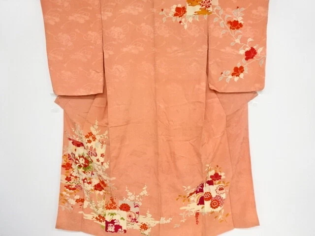 40641# Japanese Kimono / Antique Kimono / Embroidery / Peony & Ume Blossom