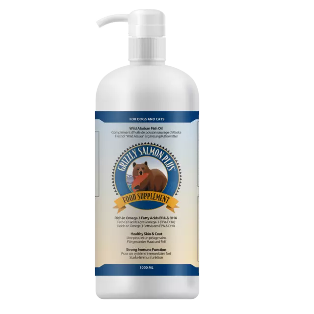 Grizzly Salmon Oil Plus 1000ml Dog Cat Natural Health Skin Coat Immune System