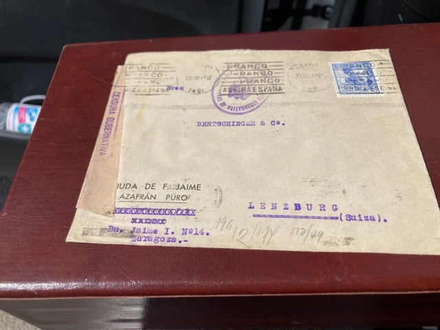 lettre guerre d Espagne 1939  censure et flamme viva Franco viva Espagna rare