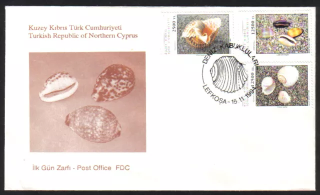 Estampillas turcas del norte de Chipre TRNC SG 385-87 1994 carcasas marinas - oficiales FDC