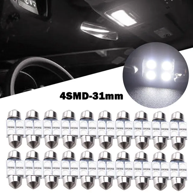 20X White 31mm 4-SMD 5050 Car Working Bulbs Interior Festoon LED Lights Lamp ，