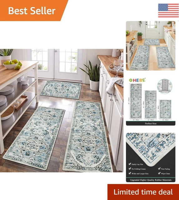 Boho Bohemian Rug Set with Runner - Non Slip, Stain Resistant - 20"x32"+20"x48"