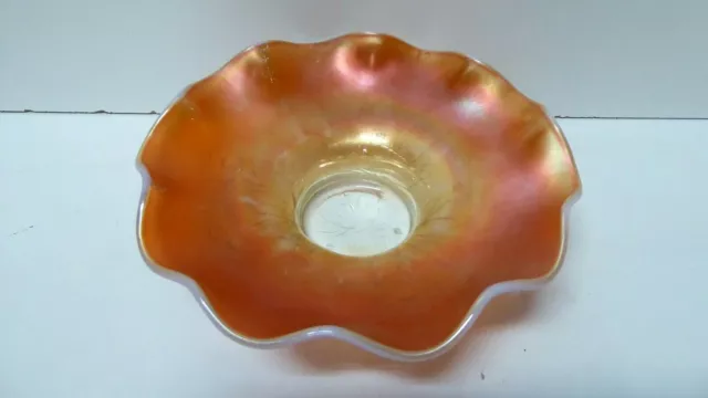 Opaline Milk Glass Marigold Carnival Glass Embossed Floral Bowl 2