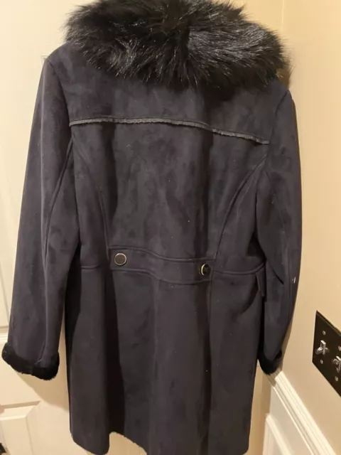 Ivanka Trump Blue Vicuna Suede Coat XL Faux Fur Trim Ivanka Trump Blue Vicuna Suede Coat XL Faux Fur Trim