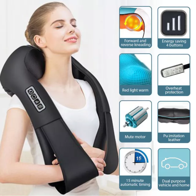 Electric Shiatsu Neck Shoulder Back Massager with Heat Kneading Home Car Office