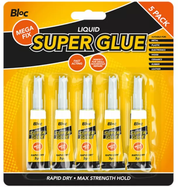 5 Pack 3g SUPER GLUE Strong Bond Adhesive Plastic Glass Wood Rubber Metal UK