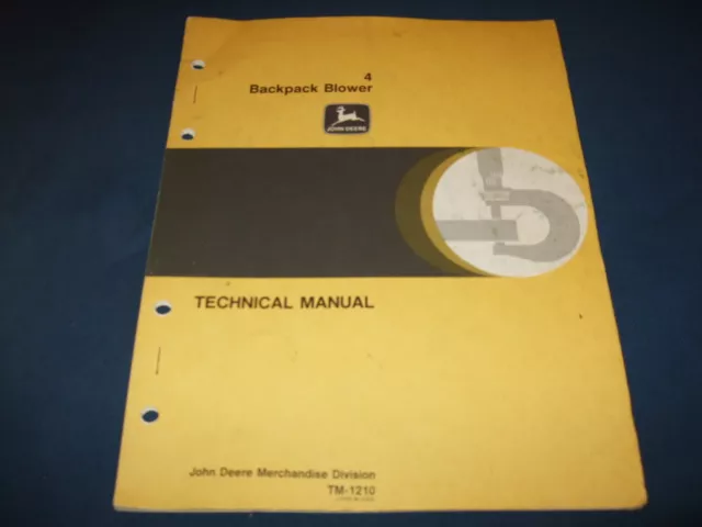 John Deere 4 Backpack Blower Technical Service Shop Repair Book Manual Tm-1210