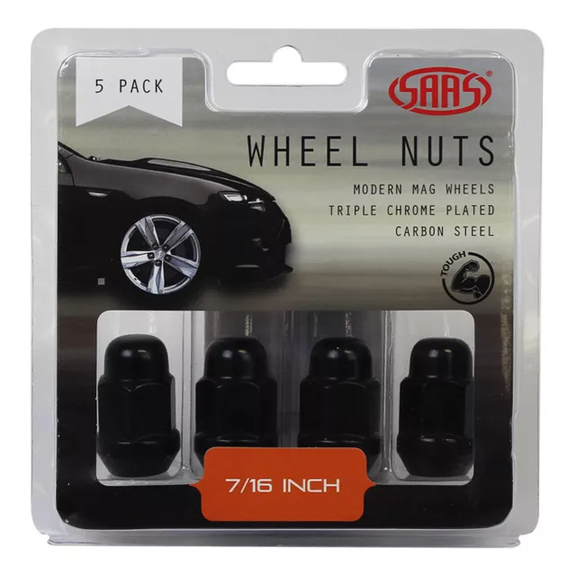 SAAS Wheel Nuts Acorn Bulge 7/16" Black 35mm 5Pk 335305BC